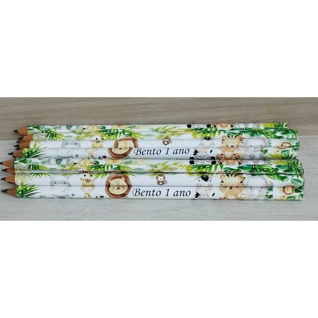 30 lembrancinha lápis personalizado para festa infantil Safari baby