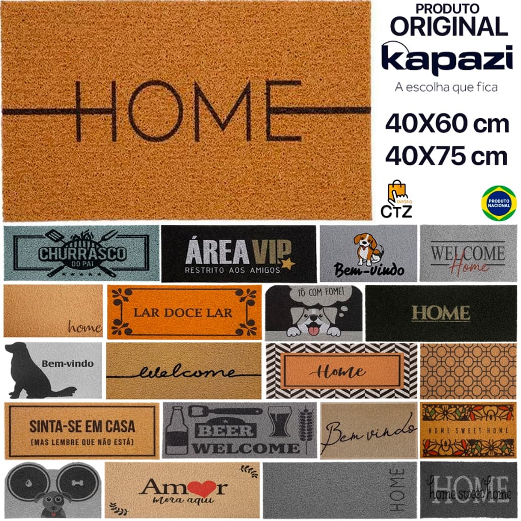 Tapete Entrada Porta Casa Apartamento Capacho 40x60 40x75 Home Bem Vindo Diversos Bege Preto Cinza