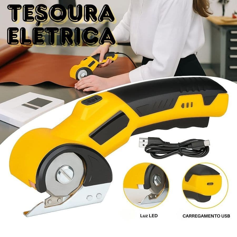 Tesoura Elétrica Cortador De Tecido Rotativo Bateria Longa Duração