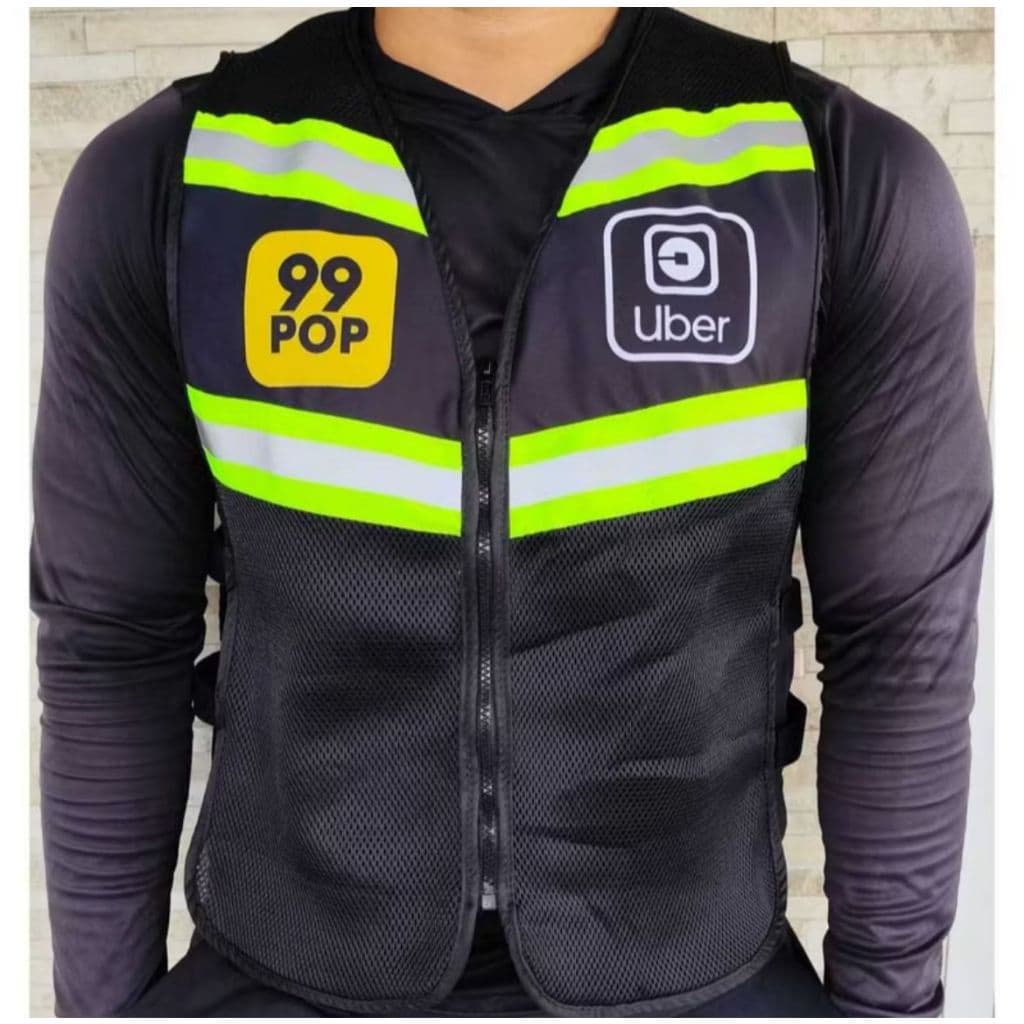 Colete Refletivo Uber 99 Pop Motoboy Mototaxista Segurança Noturna com Zíper e Faixas Luminosas