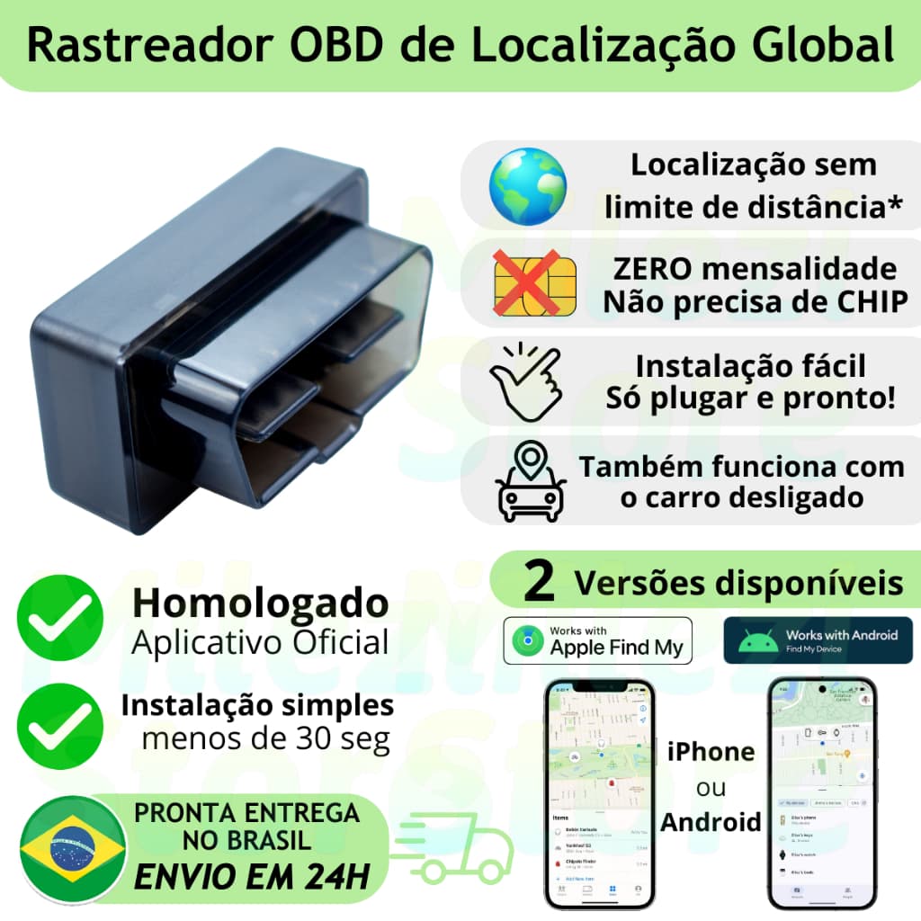 Rastreador Veicular OBD2 Sem Mensalidade iPhone Android Localização Global