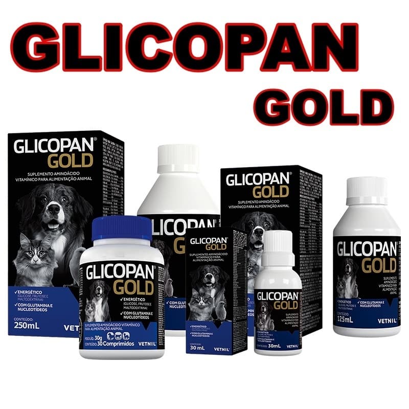 GLICOPAN GOLD SUPLEMENTO ENERGÉTICO PARA RECUPERAÇÃO RÁPIDA EM CÃES,GATOS, AVES.