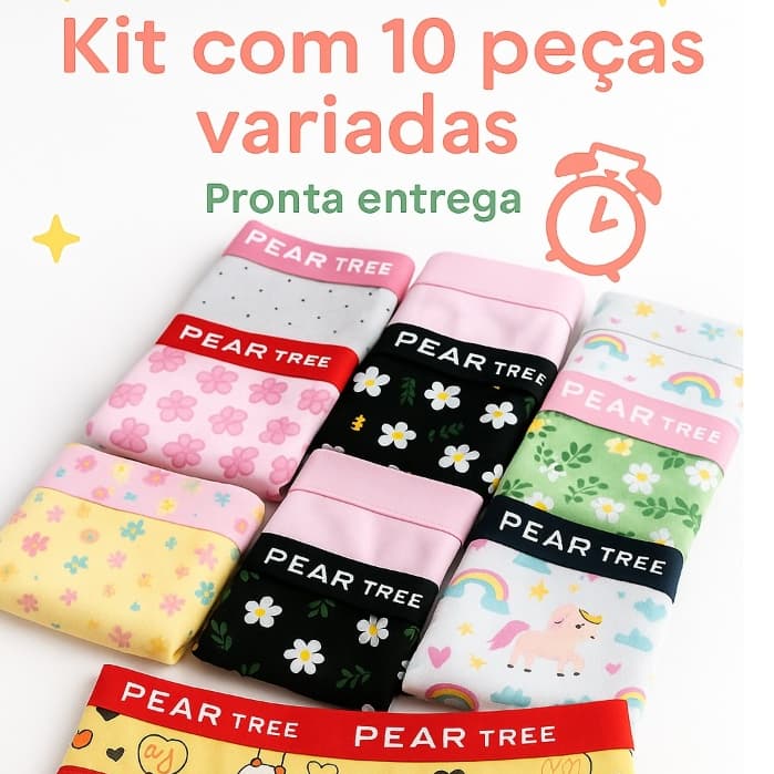 Kit 10 Calcinha Infantil Algodao Juvenil Menina Moça Calcinhas forro feminina barata promocao