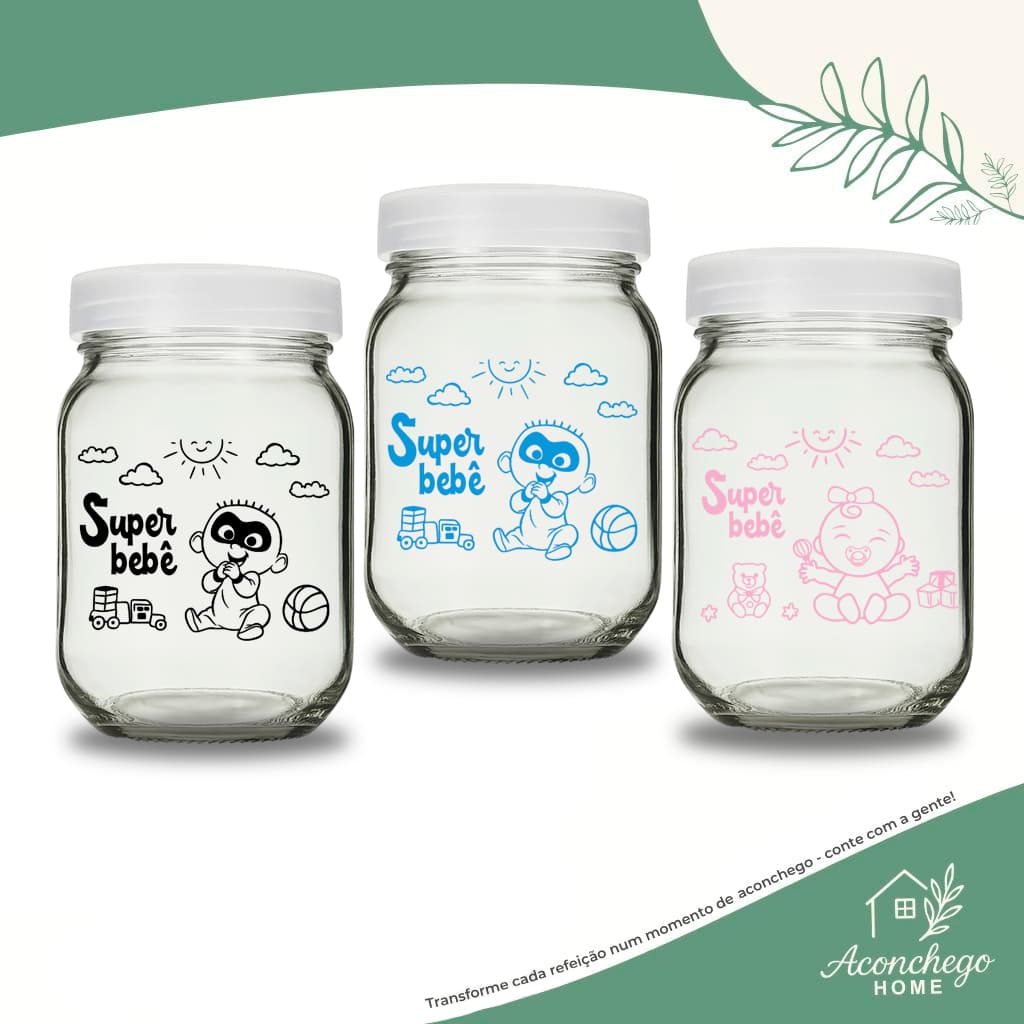 Kit 8 Potes de Vidro para Leite Materno 200ml – Linha SUPER BEBÊ com Graduação | Livre BPA