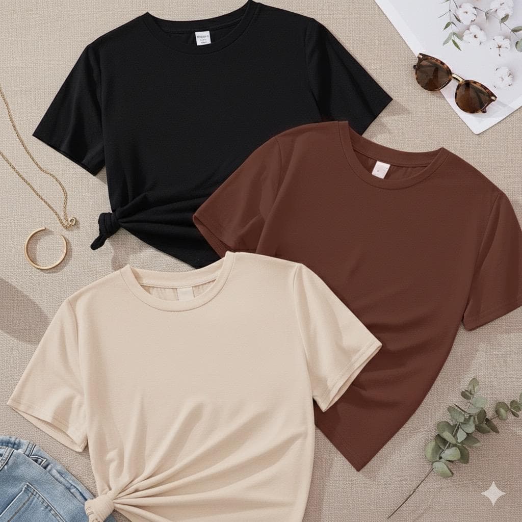 Kit 3 T-shirt Feminina Básica 100% Algodão Envio Imediato