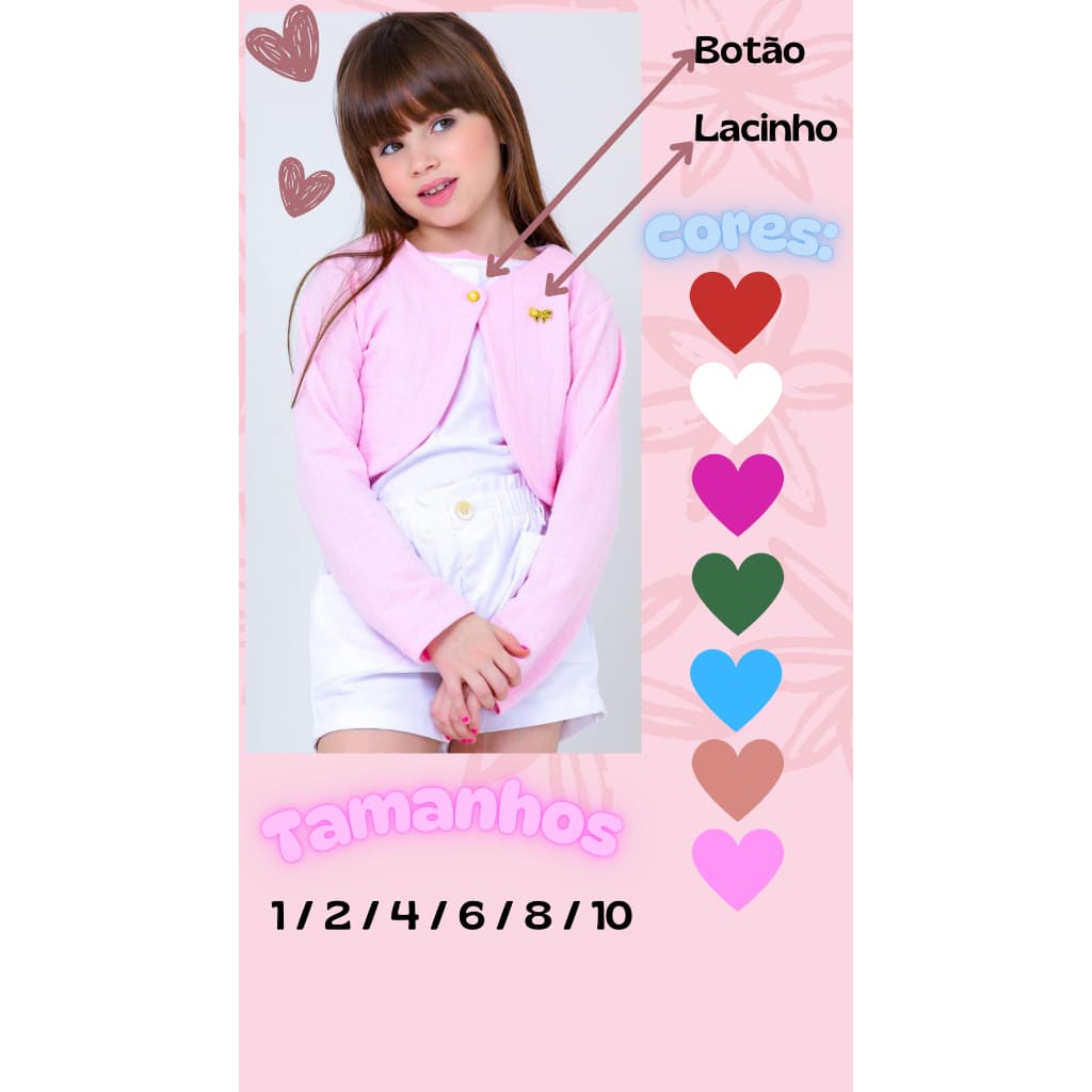 Bolero Infantil lindo Festa Casaco Inverno casual Longa blusinha verao Casamento 1 2 4 6 8 10