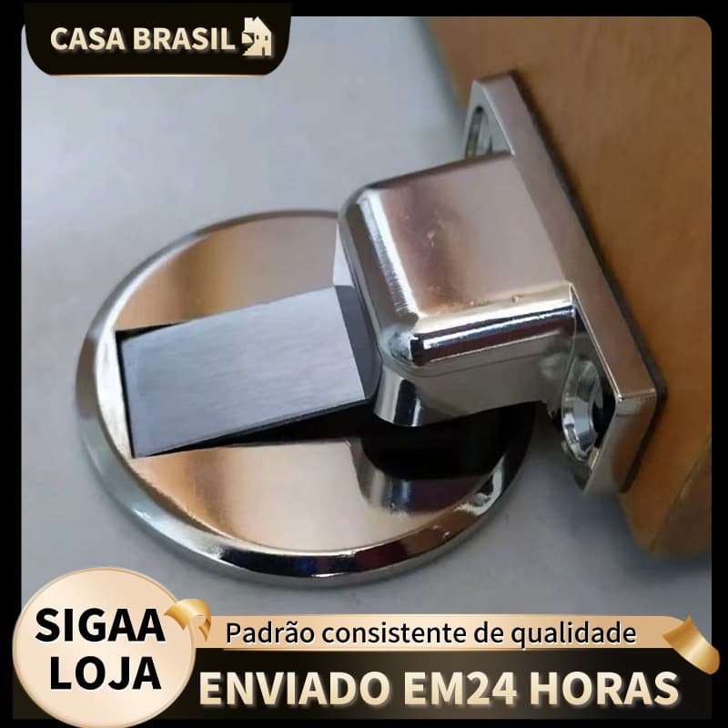 Trava Prendedor Batetor Fixador de Porta Magnético Adesivo Amortece Impacto Inox Cromado