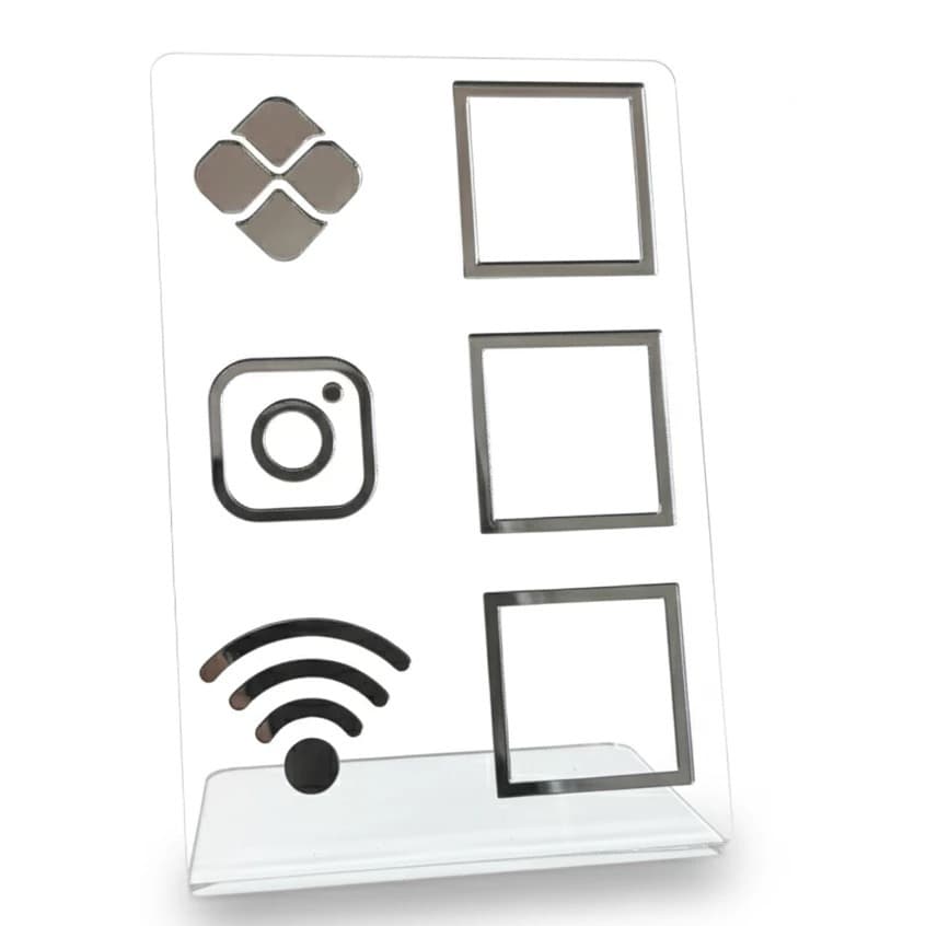 Placa Em Acrílico 3 Em 1 Pix Instagram Wifi 10x15 Display Expositor