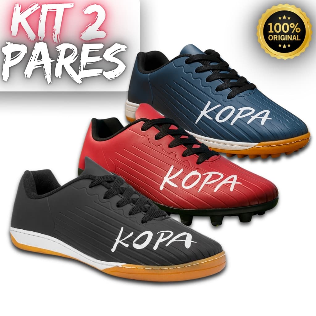 KIT 2 PARES Chuteira Society Campo e Salão Adulto Grama Sintética Costurada Reforçada Leve 34 Ao 43