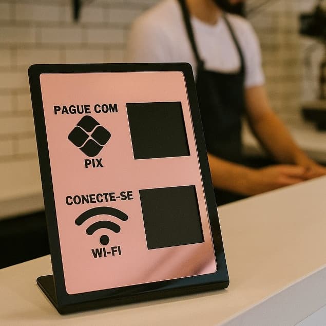Placa Dupla Pix Display Wifi Em Acrilico Para Mesa Balcão Premium