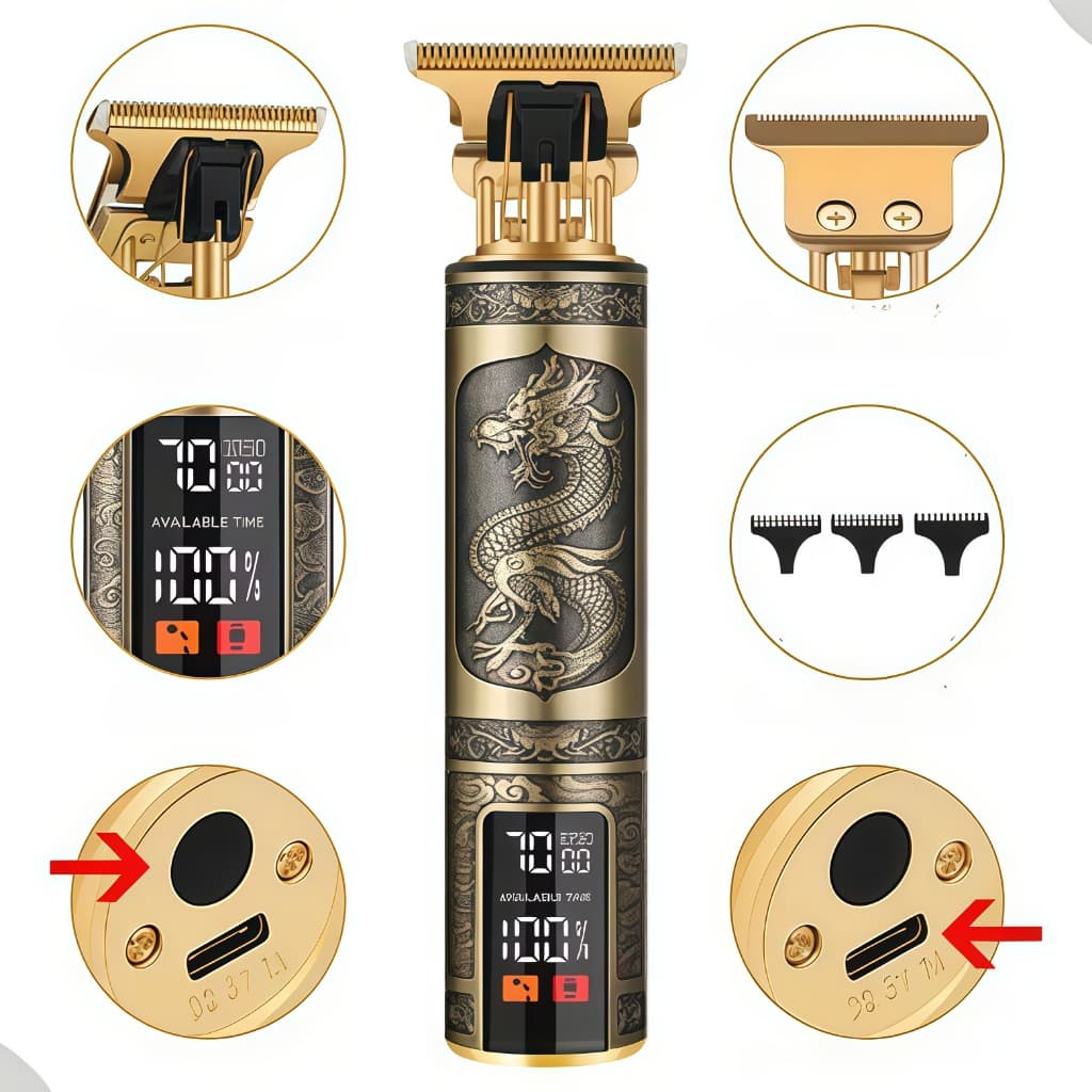 💈 Máquina de Cortar Cabelo Profissional Dragão com LED Alta Precisão, Bivolt e Bateria Recarregável