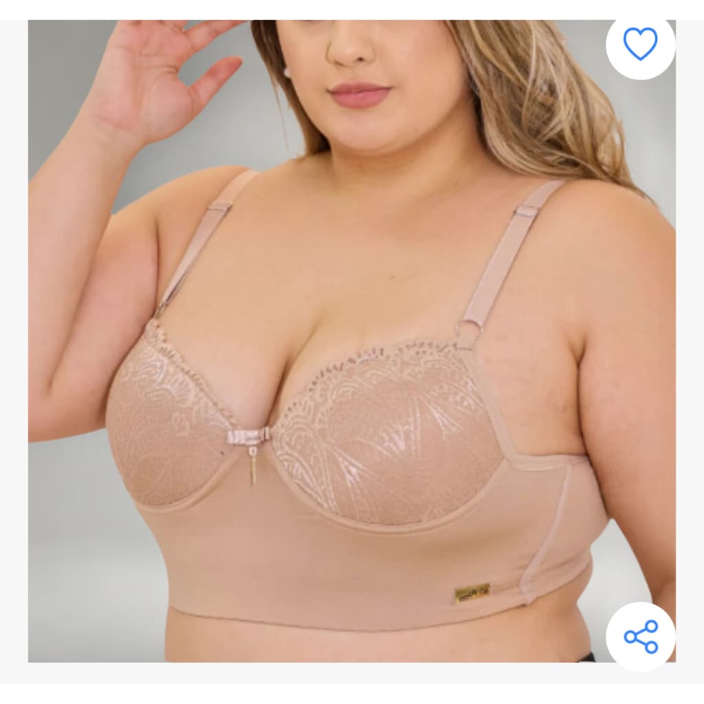 Sutiã Reforçado Plus Size Com Renda Bojo Alta Sustentação Fecho Regulável Alça Larga Confortável
