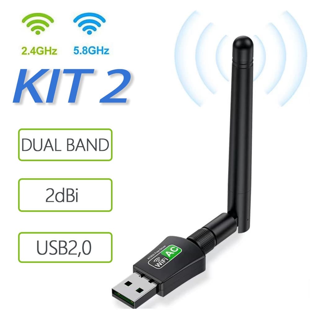 Adaptador Wi-fi Dual Band 5.8Ghz-2.4GGhz Wireless 5G USB 2.0 Antenas Pc Notebook