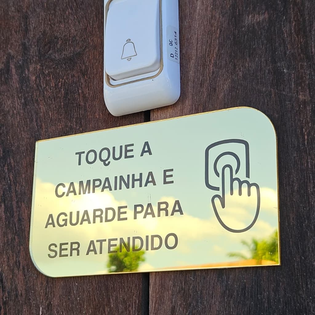 Placa de acrílico espelhado toque a campainha para portas de vidro, recepções e consultórios