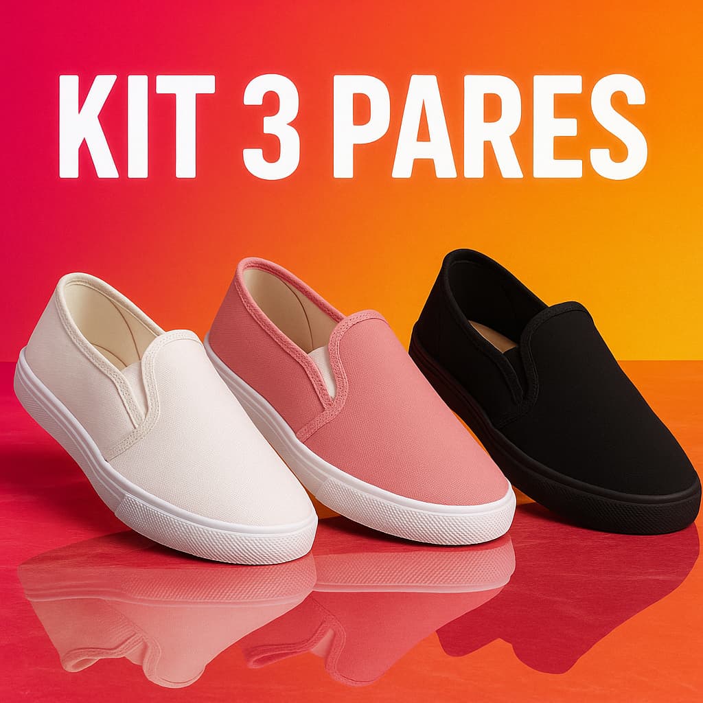 Kit 3 Pares Sapatilha Slip On Feminina Casual Confortável Leve