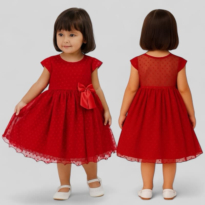 Vestido Infantil Princesa Tule Poá com Laço – Luxo para Aniversário , Festas , rosé , branco, azul, rosa, pink.