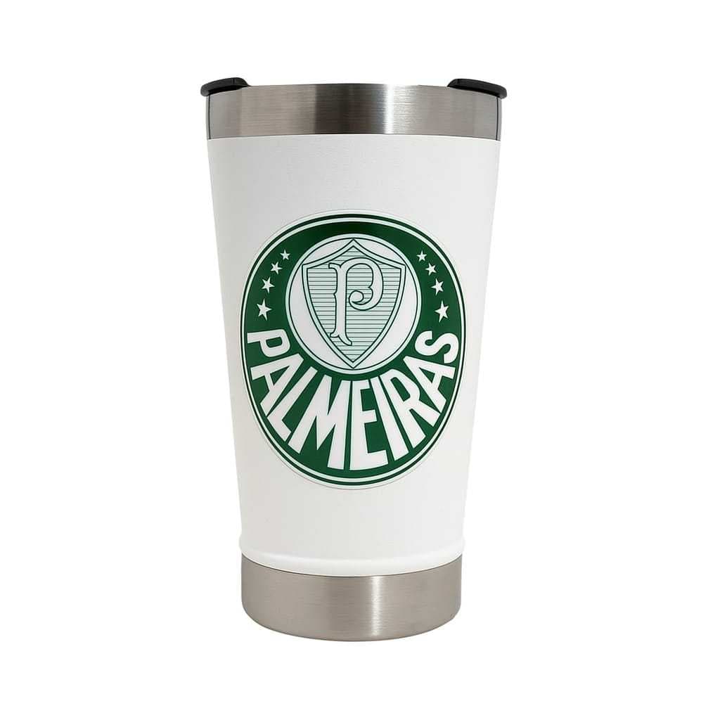 Copo Térmico Palmeiras Personalizado Adesivo UV Com Tampa Abridor 473ML