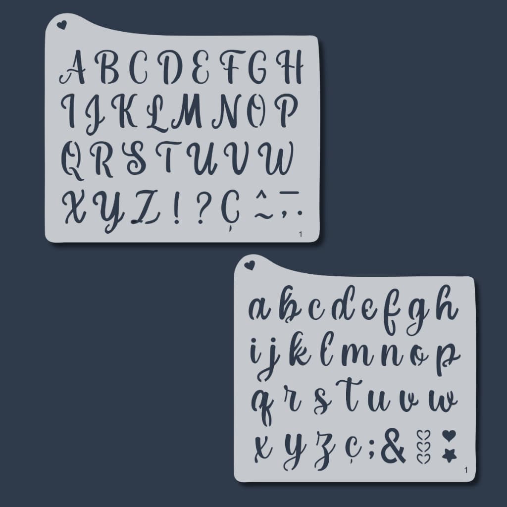 Kit Molde Stencil Pintura Alfabeto Letras Maiúsculas e Minúsculas Abecedário para Tecido Pano Mdf