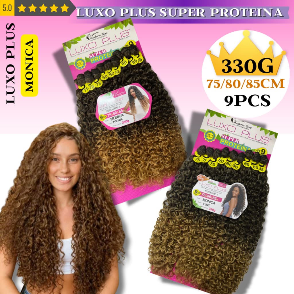 Fibra Super Proteina Cabelo Cacheado Monica Luxo Plus Modern Girl 330g 85cm