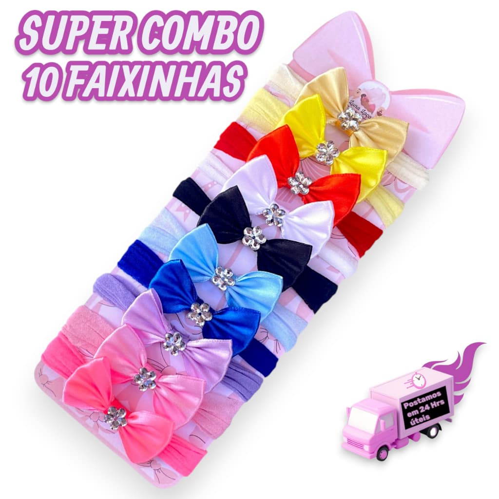 Kit 10 Mini laços de bebê Lacinhos de Bebê laços de cabelo infantil Faixinha Tiarinha Rn Menina | Acessório Infantil