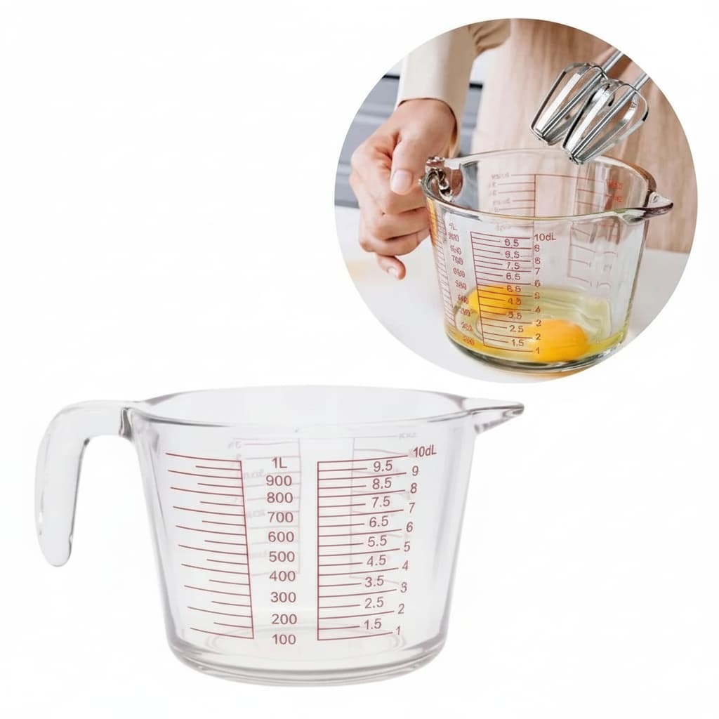 Jarra Medidora 1 Litro De Vidro Temperado Alça Resistente Copo Receitas Cozinha Graduada ML OZ