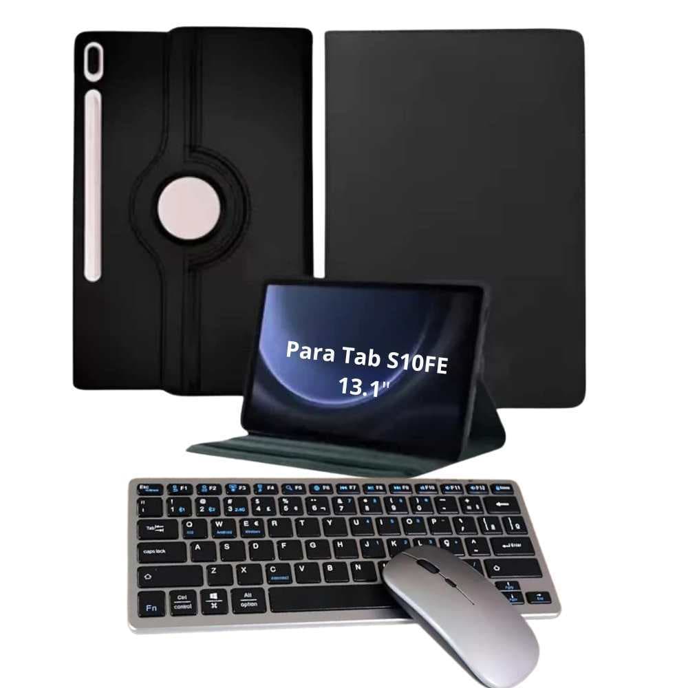 Capa Protetora 360° com Teclado + Mouse Sem Fio p/ Galaxy S10 FE 13.1"