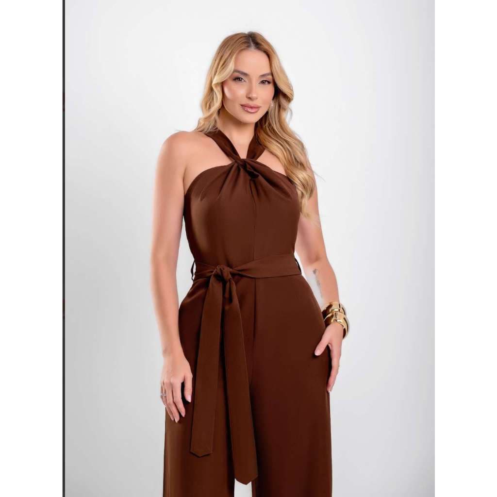 Macacão Feminino com Gola cruzada e Cinto – Elegante e Sofisticado para Qualquer Ocasião