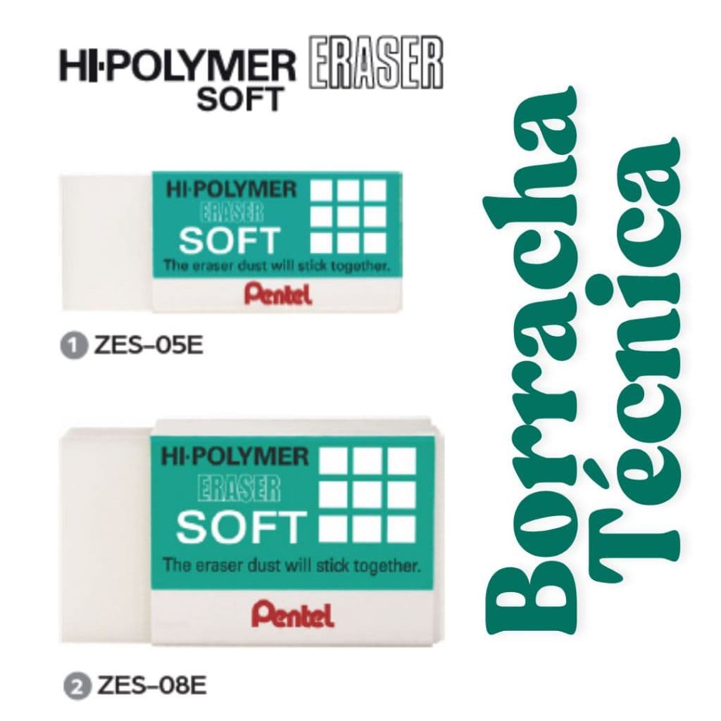 Kit c/Borracha Técnica Pentel Hi-Polymer Soft Branca Pequena ou Grande 1 ou 2 unidades