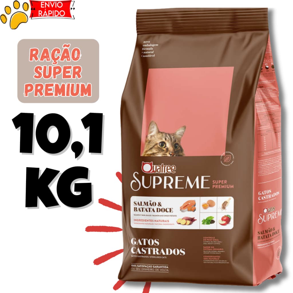Ração Super Premium para Gatos Castrados 10kg Quatree Supreme sabor salmão