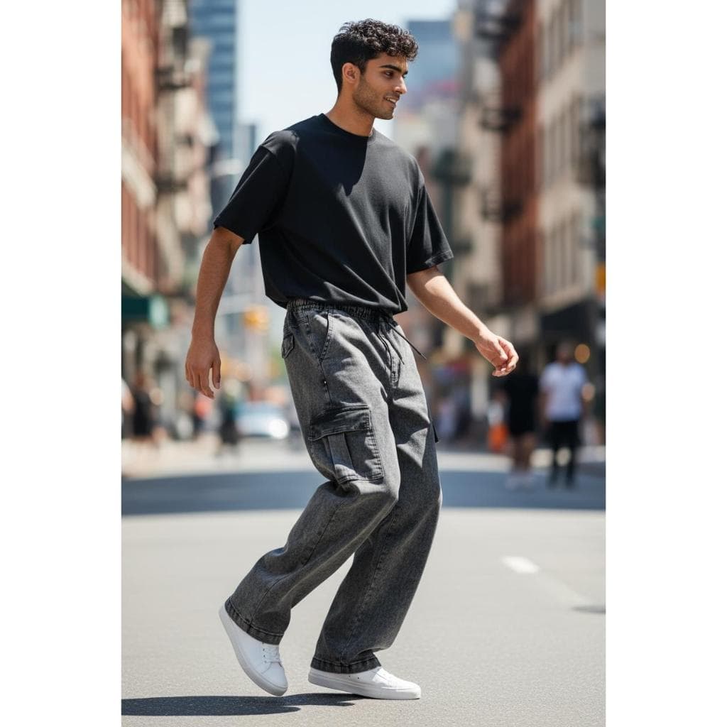 Calça Jeans Masculina Cargo Street Premium/ Jeans Grosso Confortável Estilo Urbano