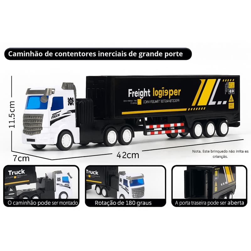 Caminhão Baú De Controle Remoto Recarregável Super Truck Brinquedo Carreta Menino Miniatura Container Cabine Basculante