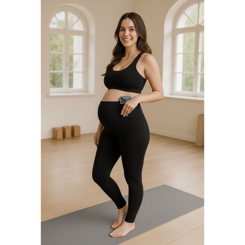 Calça Legging Gestante Premium Com Bolso Tecido de Alta Performance Calça Para Grávida Maternidade