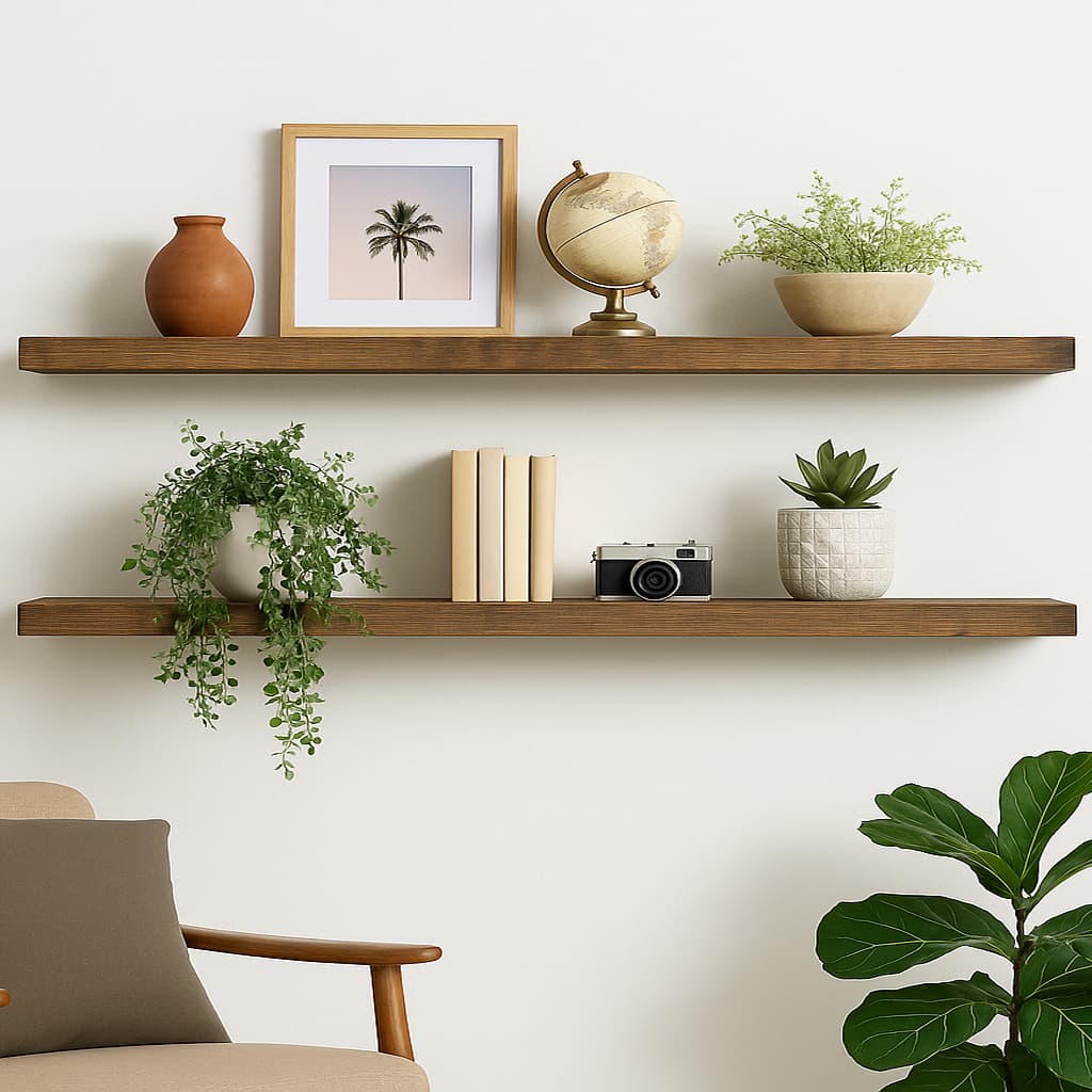 Kit 2 Prateleiras com suporte invisivel Madeira Maciça Envelhecida