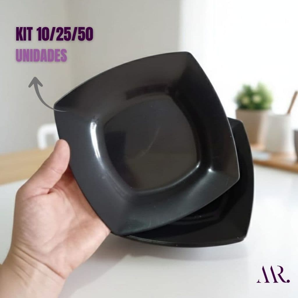 Kit Pratos de Sobremesa Quadrado Plástico para tortas/bolos Festas Eventos