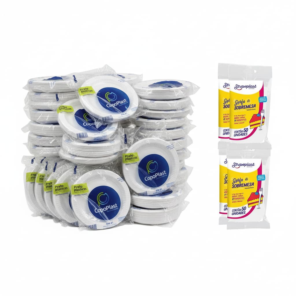 Kit Festa Descartável Pratos e Garfos Sobremesa e Bolo 100~500 Unidades