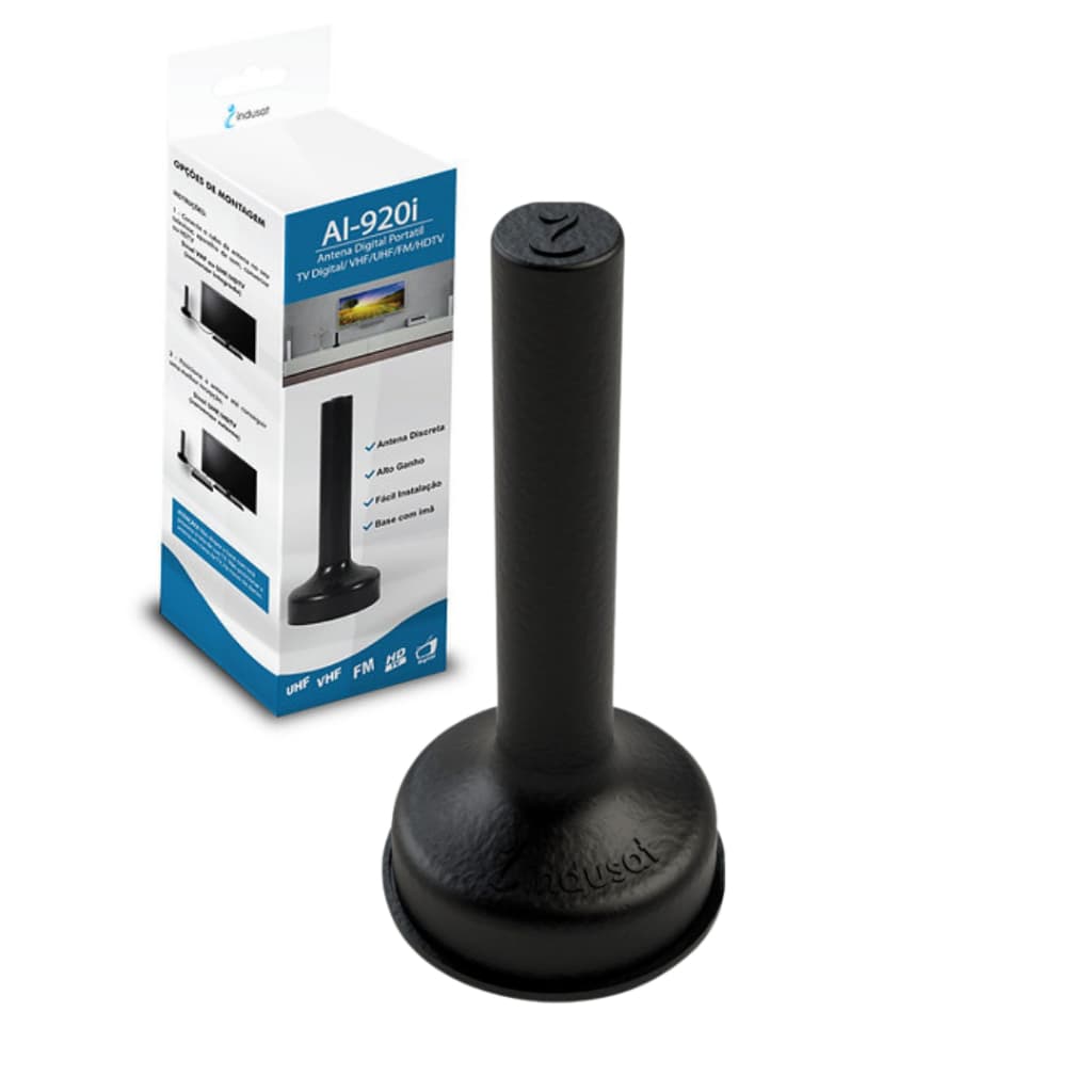 Antena Digital Interna VHF UHF FM HDTV com Cabo Coaxial de 1,5 Metros Base íma para Tv