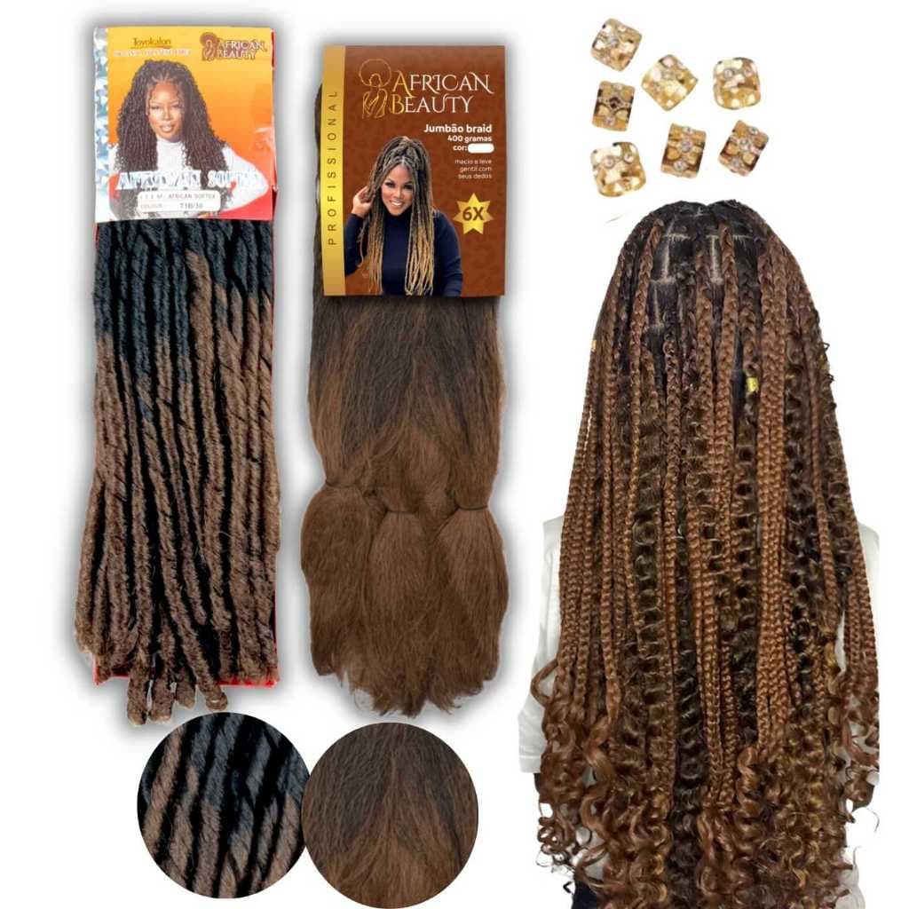 Cabelo Kit Fulani 1 Jumbo 400g 1 Nina African Beauty Premium Tranças Aneis de Brinde