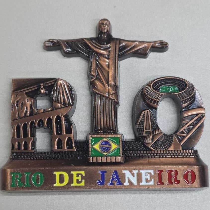 Imã Geladeira Metal Rio De Janeiro Brasil Lembrança Pronta Entrega