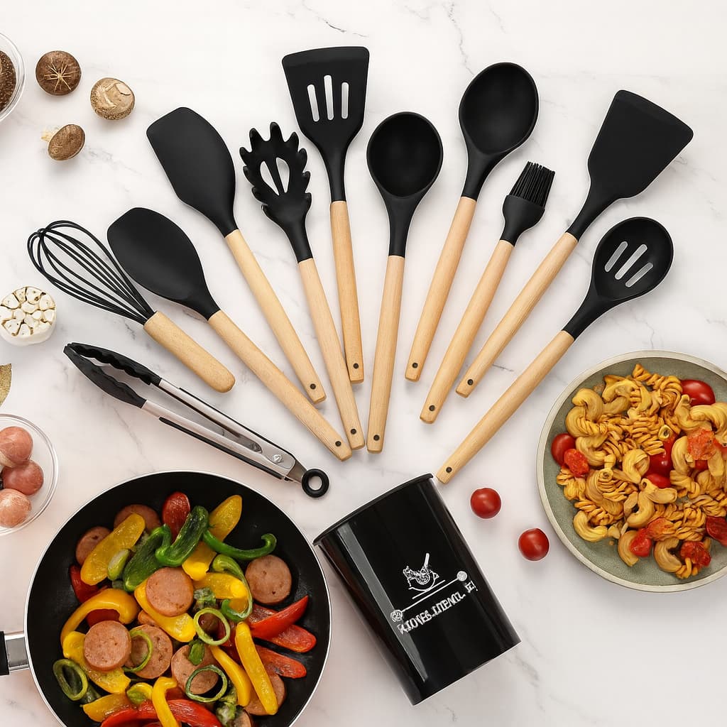 Jogo de Cozinha Kit Utensílios de cozinha silicone Copo Suporte