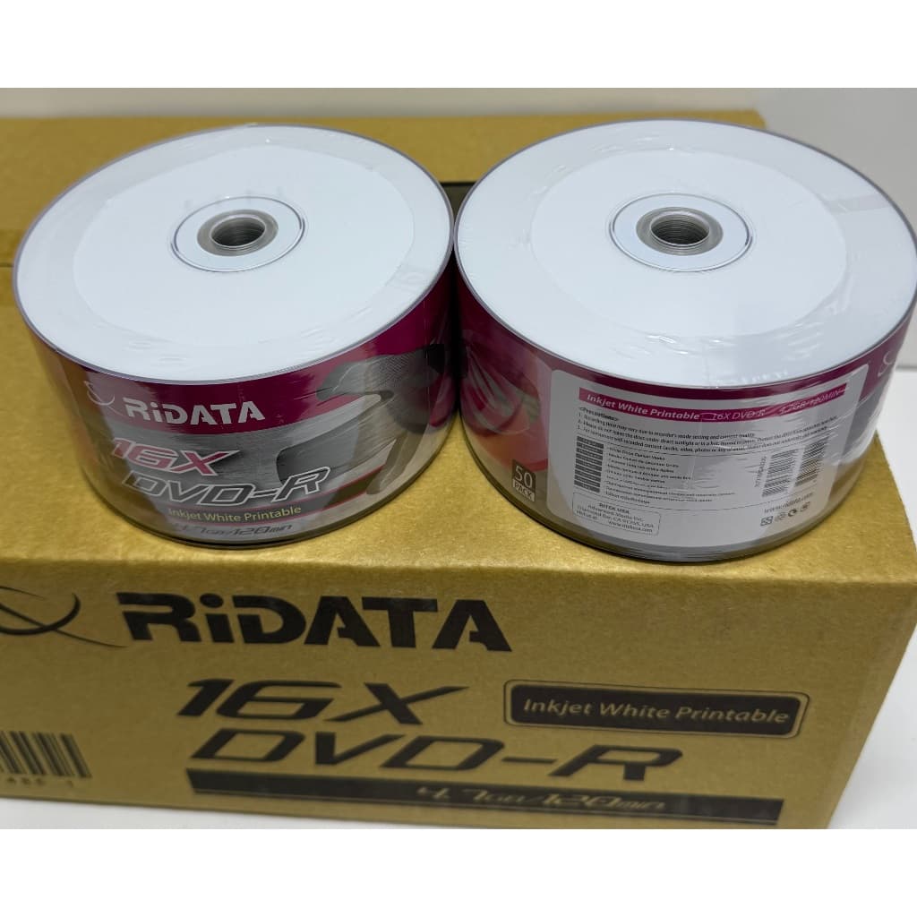 100 MIDIAS DE DVD-R RIDATA PRINTABLE  4.7GB DE 120 MINUTOS.
