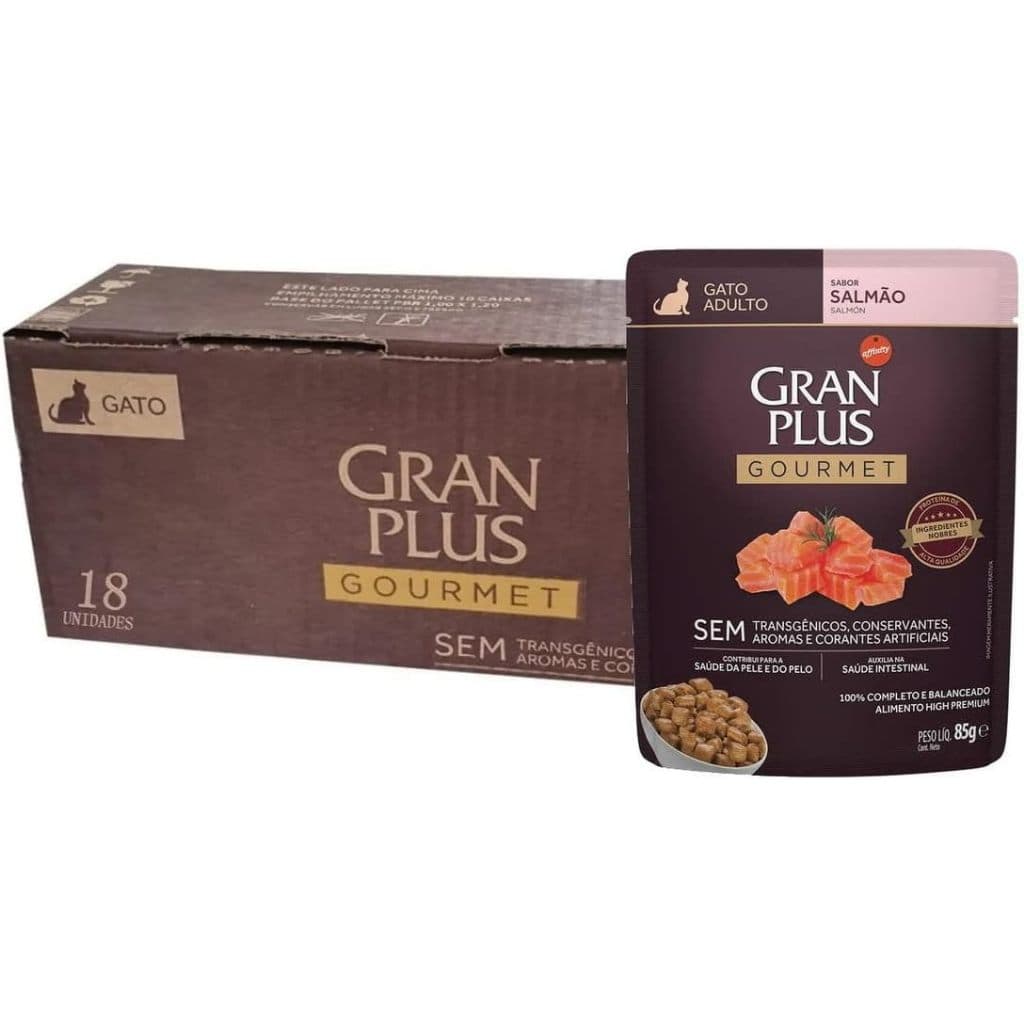 Sachê GranPlus Gourmet p/ Gatos Alimento Úmido - Caixa c/ 18 un 85g– Sabores Diversos e Trato Urinário - Validade Longa