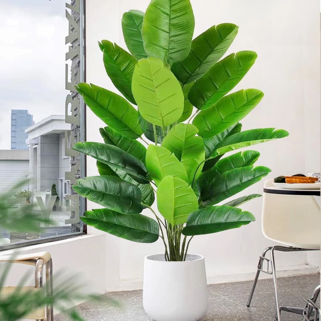 Kit 1/2 Planta Bananeira Artificial 24 Folhas Decoração Realista para Casa Escritório Loja Arbusto