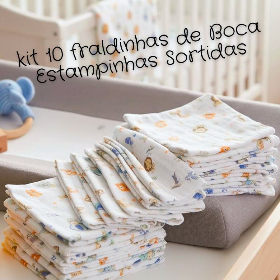 Kit 10 Pano De Boca Fraldinha Estampada 32x32cm Comum Pacote 100% Algodão Toalhinha De Limpeza Bebê