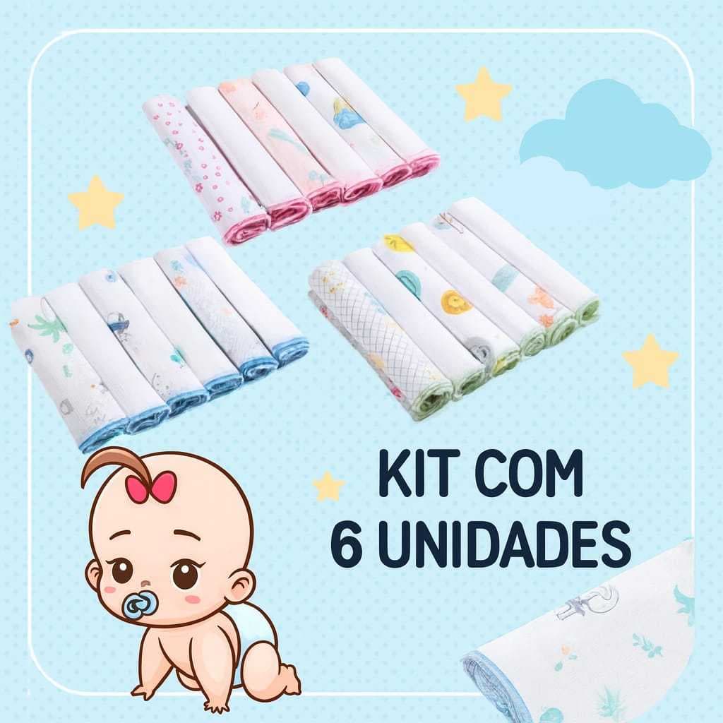 Kit 6 Unidades Paninho De Boca 30x30 Fralda De Boca Paninho De Bebê
