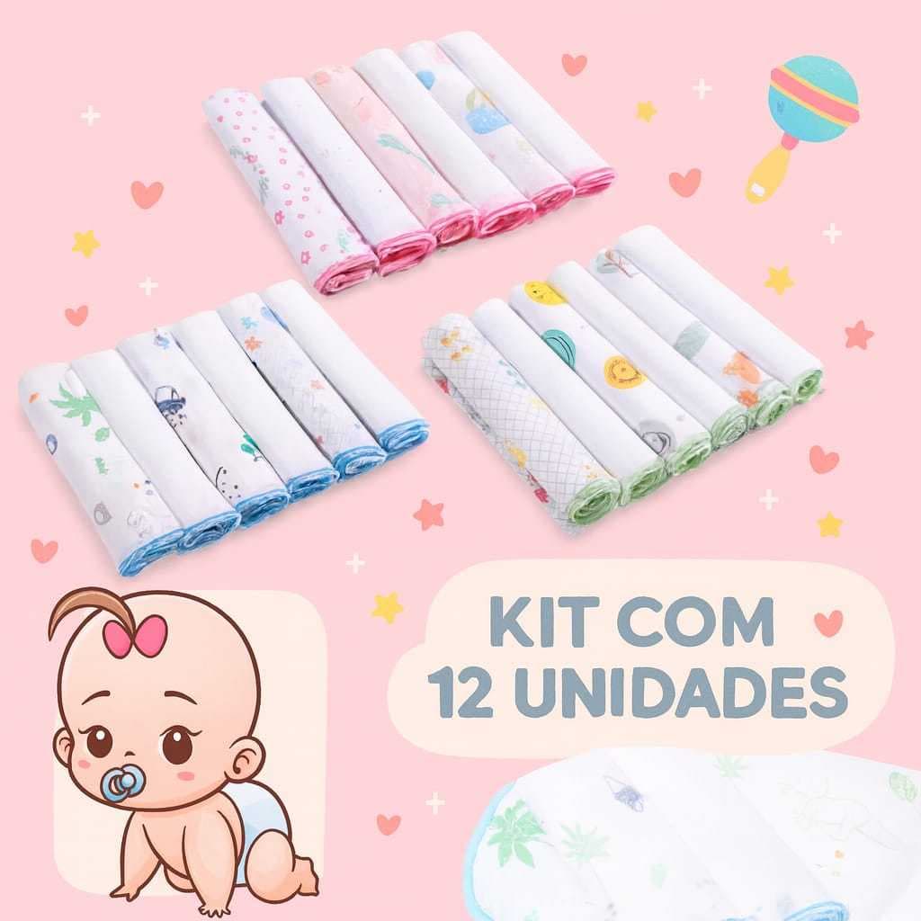 Kit 12 Unidades Toalha De Boca 30x30 Paninho Para Bebê Paninho De Boca