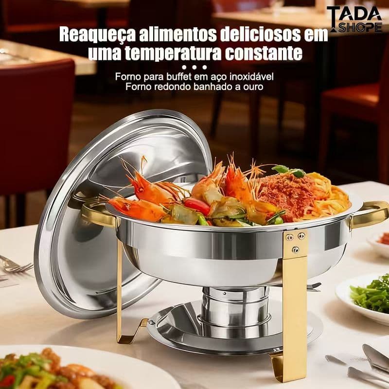Rechaud Inox Redondo 6 Litros Banho Maria Aquecedor Alimento aço inox litros Aço Inox6 TADASHOPE