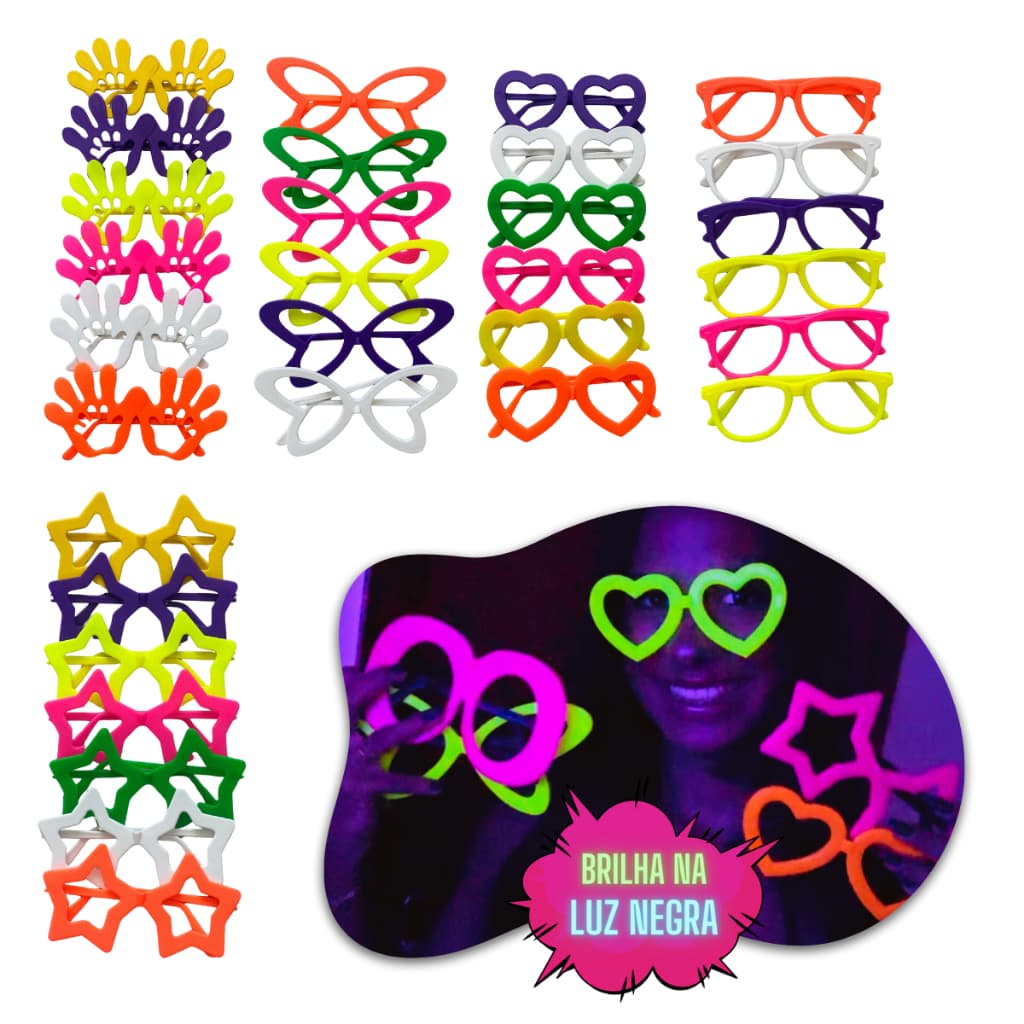 Kit 10 a 50 Oculos Neon Divertidos Sortidos Para Festa Balada Casamento Aniversario Confraternizacao