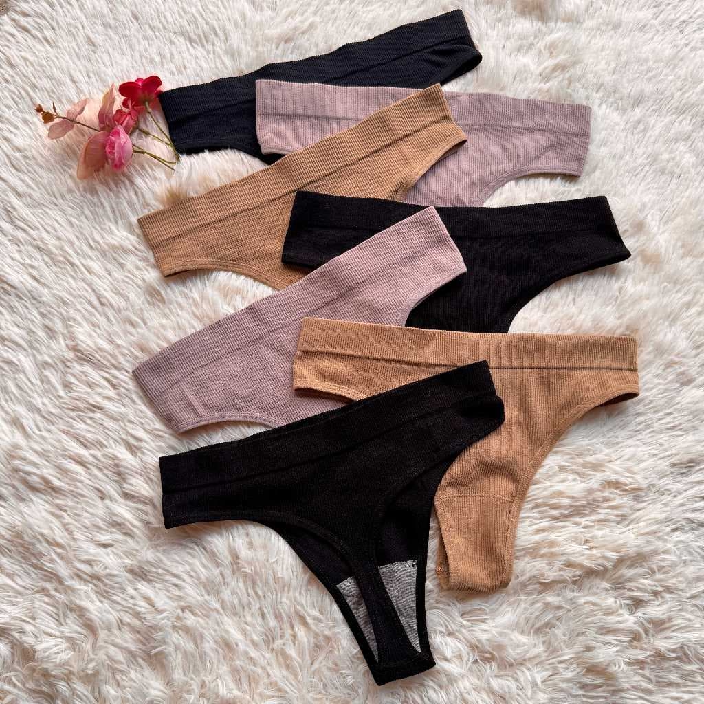 Kit Calcinhas Fio Canelada Conforto Poliamida Lingerie Importada Tanga Não Marca Super Confortável