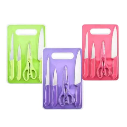 Kit completo jogo utensílios de cozinha 5 peças com tábua em silicone faca tesoura LUIZA