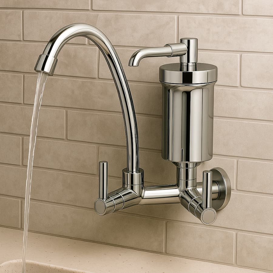Torneira De Parede Com Filtro Cromada Gourmet Cozinha Bica Alta 360° Purificador De Água Luxo